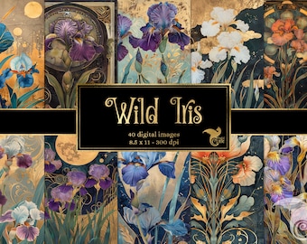 Art Nouveau Iris Digital Paper, Printable Junk Journal Pages (8.5x11 inch) (Instant Download)