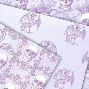 Pastel Gothic Digital Paper, Seamless Skulls, Florals (digital Download ...