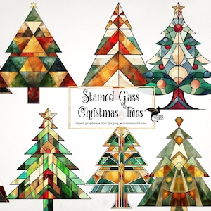 Stained Glass Christmas Tree Clipart - Holiday Graphics (Digital Download)