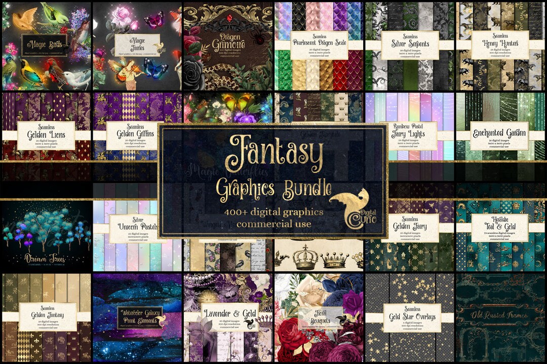 Fantasy Graphics Bundle, Magic Clipart and Digital Papers (digital ...