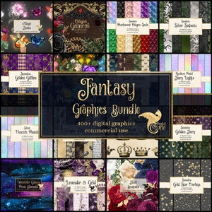Fantasy Graphics Bundle, magic Clipart and Textures, digital scrapbooking graphics pack, discount clip art and digital paper