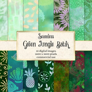 Green Jungle Batik Digital Paper, jungle tropical textures, printable scrapbook paper backgrounds, fabric texture pack instant download