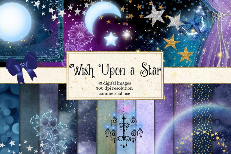 Wish Upon a Star Digital Scrapbooking Kit Starry Night Etsy UK