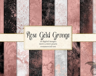 Rose Gold Grunge digital paper, white and gold watercolor textures, painted backgrounds, printable scrapbook paper, dust grunge textures