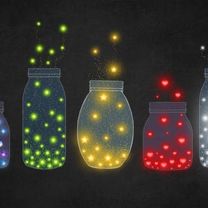 Magic Jars Clipart, star jar, firefly jar, fairy lights, mason jar lights, wedding lights, party lights, glowing lights in jars clip art