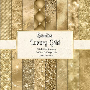 Papier numérique doré de luxe, textures dorées sans couture, arrière-plans scintillants dorés, feuille d'or et paillettes, téléchargement immédiat commercial