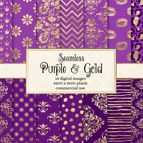 Purple and Gold Digital Paper Seamless Purple Gold Foil - Etsy