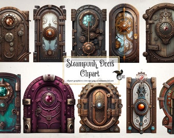 Steampunk Doors Clipart - fantasy clip art graphics and collage sheets for altered art or junk journals instant download commercial use