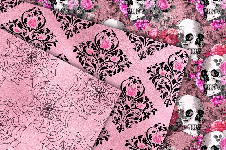 Download Pink Gothic digital paper seamless skull damask Halloween ...