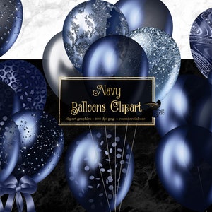 Navy Ballons Clipart - digitale Clip-Art-Grafiken für Party-Einladungen und kommerzielle Nutzungsdesigns
