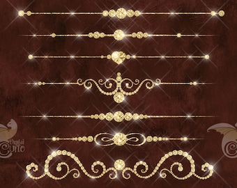 Gold Diamond Dividers Clipart, Luxury Wedding Page Separators (Digital Download)