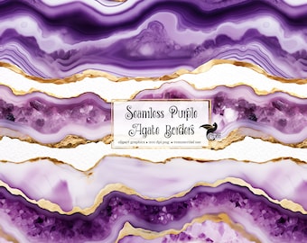 Purple Agate Borders – Seamless Geode Clip Art (PNG, Digital Download)