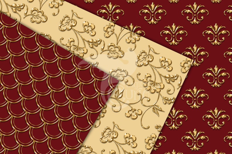 Ornate Red and Gold Digital Paper Seamless Damask Patterns - Etsy