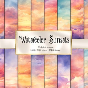 Papel digital Watercolor Sunset, download instantâneo de papel para scrapbook imprimível para uso comercial
