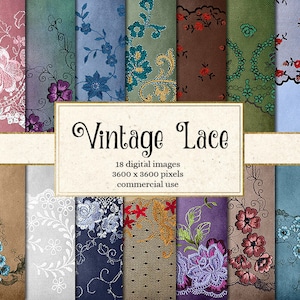 Papel digital de encaje vintage, fondos de encaje retro, papel para álbumes de recortes imprimible, elementos de diseño de planificadores digitales, descarga instantánea para bodas