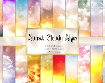 Sunset Cloudy Skies Digital Paper, ombre backgrounds instant download printable scrapbook paper for commercial use