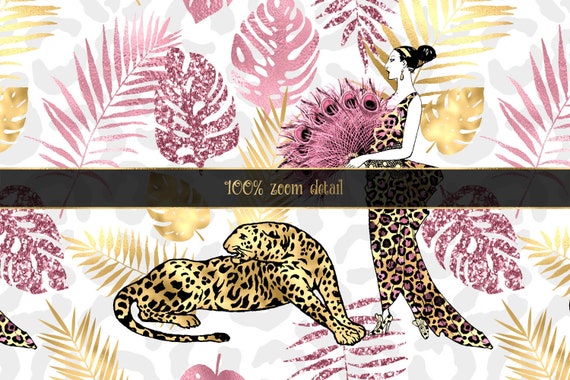 Pink and Gold Leopard Digital Paper, Seamless Leopard Spot Pink and Gold Leopard Digital Paper, Seamless Leopard Spot