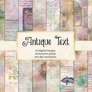 Antique Text Digital Paper - paper vintage textures with ephemera, old newspapers antique handwriting encyclopedia printable scrapbook paper