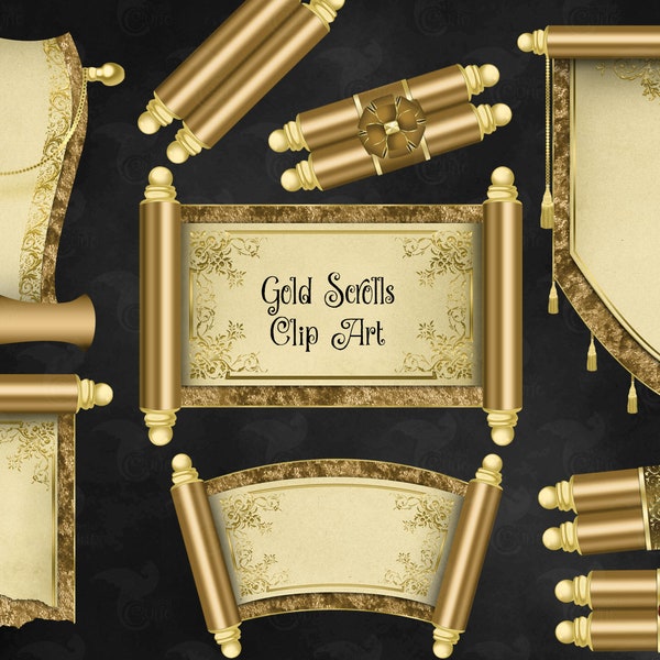 Gold Scrolls Clipart - digital clip art for magic fantasy designs instant download for commercial use