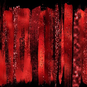 以下が含まれることがあります： キラキラした質感の抽象的な赤と黒のデジタルアート。アートは、テクスチャのある筆触効果のある一連の垂直線で構成されています
