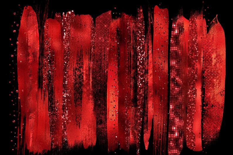 以下が含まれることがあります： キラキラした質感の抽象的な赤と黒のデジタルアート。アートは、テクスチャのある筆触効果のある一連の垂直線で構成されています