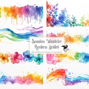 Bordures transparentes aquarelle arc-en-ciel - graphiques clip art téléchargement numérique instantané à usage commercial