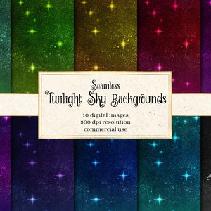 Twilight Skies Digital Paper, nachtelijke hemel en sterren digitaal papier in naadloos formaat instant download voor commercieel gebruik