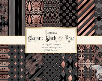 Black Rose Gold Foil Digital Paper, Seamless Patterns (Digital Download)