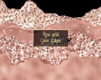 Rose Gold Glam Edges Clipart - seamless glitter and foil metallic luxury borders in png format for commercial use