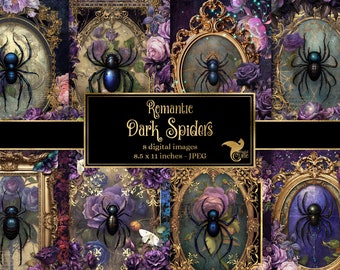 Spinnen Rosen Rokoko Digitales Papier, Fantasy Journal Seiten (Digitaler Download)