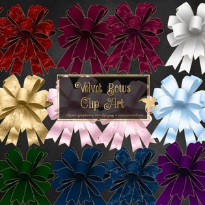 Velvet Bows Clipart - cute ribbon bow Christmas or birthday present gift png clip art graphics instant download for commercial use