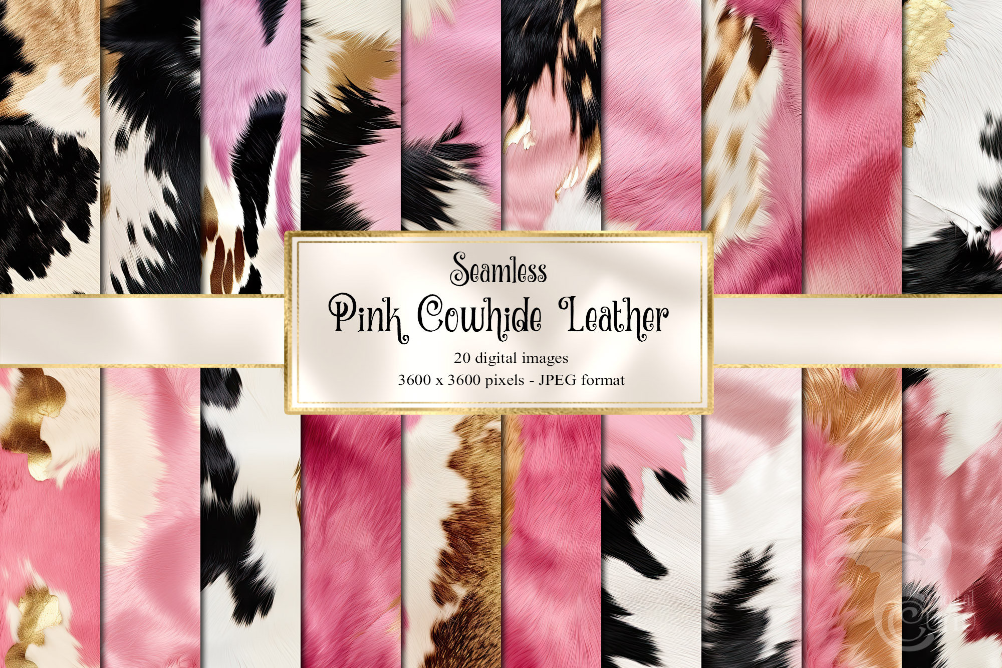 Pink Cowhide Digital Paper, seamless leather textures digital paper, western backgrounds, commercial use instant download
