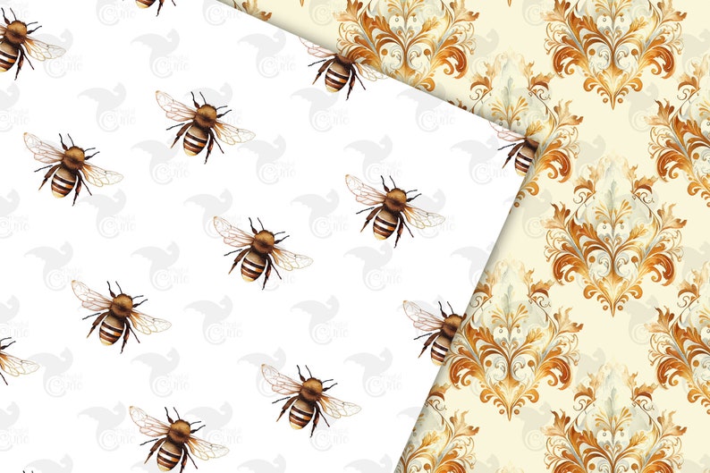 Watercolor Honey Bee Digital Paper - Seamless Honeycomb Bee Patterns ...