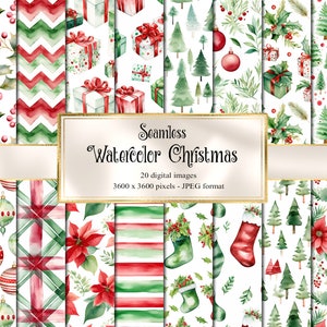 Aquarel kerst digitaal papier, naadloze afdrukbare texturen afdrukbaar plakboekpapier