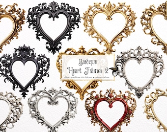 Clipart barok hartframes – rococo antieke afbeeldingen (digitale download)