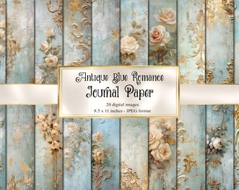 Antique Blue Rose Journal Paper, Rococo Printable (Digital Download)