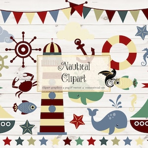 Nautical Clipart, nautical vector clip art graphics with ocean creatures and animals, digital ocean clipart instant download commercial use