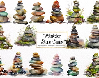 Watercolor Stone Cairns Clipart - watercolor forest magic PNG format instant download for commercial use