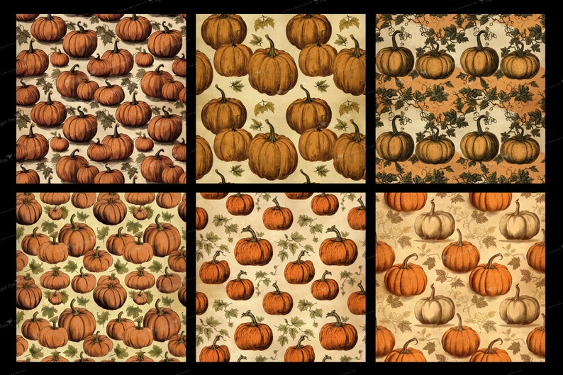 Vintage Pumpkin Digital Paper - Seamless Fall Antique Autumn Patterns ...