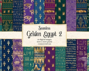Egyptian Digital Paper – Golden Hieroglyphics, Seamless Scrapbook Patterns (Digital Download)
