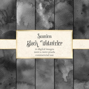Black Watercolor Digital Paper - seamless watercolor textures instant download printable scrapbook paper for commercial use