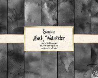 Black Watercolor Paper – 14 Seamless Textures (Digital Download)