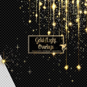 Sobreposições de luzes de bokeh douradas, clipart de luzes de corda dourada, sobreposições de bokeh, efeitos de luz de bokeh dourado brilhante, sobreposições digitais, uso comercial