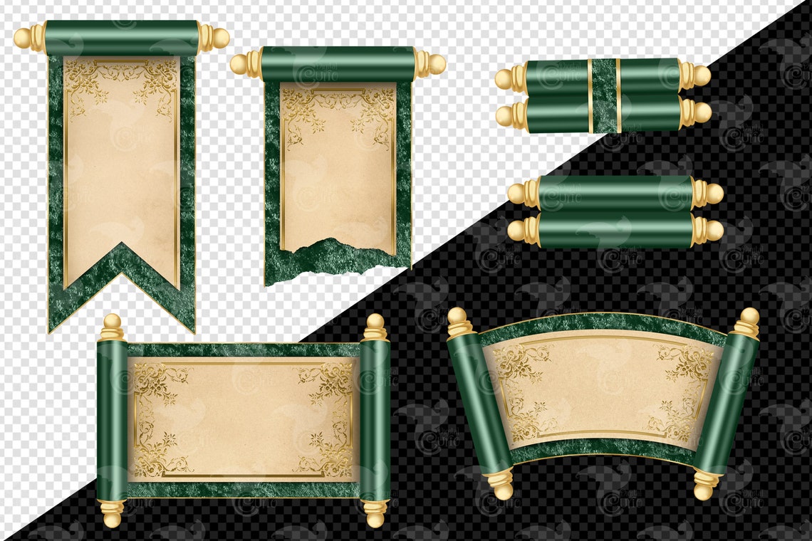 Emerald Scrolls Clipart Digital Tapestry Clip Art for Magic Etsy