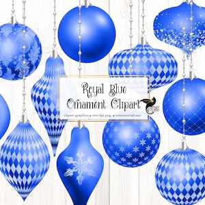 Królewsko-niebieska ozdoba świąteczna w formie clipartu, brokatowy plik PNG (pobieranie cyfrowe)
