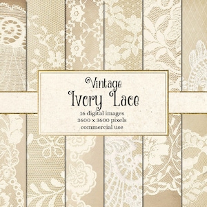 vintage Ivory Lace Digital Paper, papier numérique minable, papier numérique en dentelle blanche, papier de scrapbooking, textures de milieux de mariage rustique