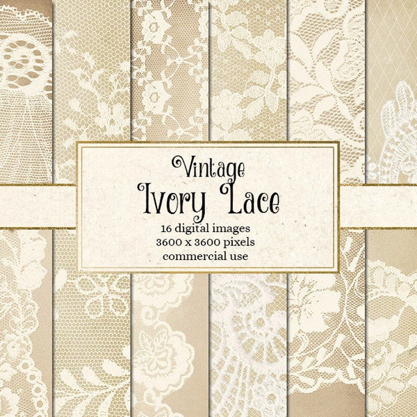 Vintage Ivory Lace Digital Paper, shabby digital paper, white lace digital paper, scrapbook paper, rustic wedding backgrounds textures