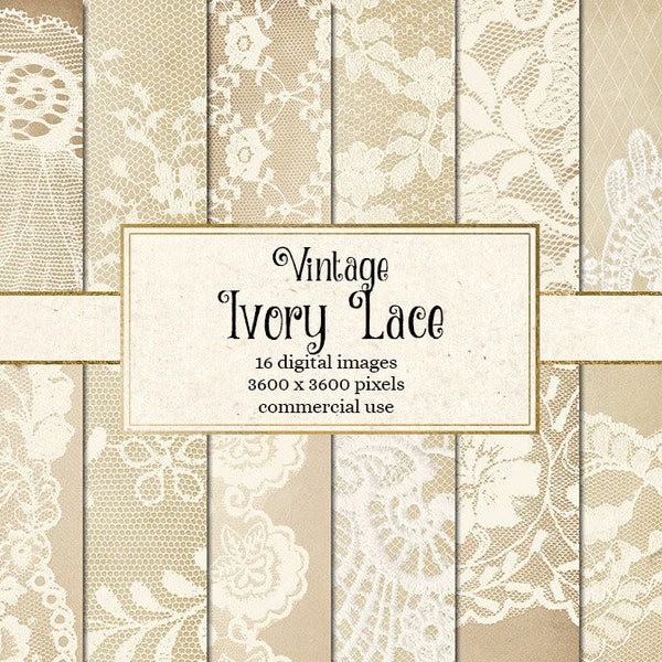 vintage Ivory Lace Digital Paper, papier numérique minable, papier numérique en dentelle blanche, papier de scrapbooking, textures de milieux de mariage rustique