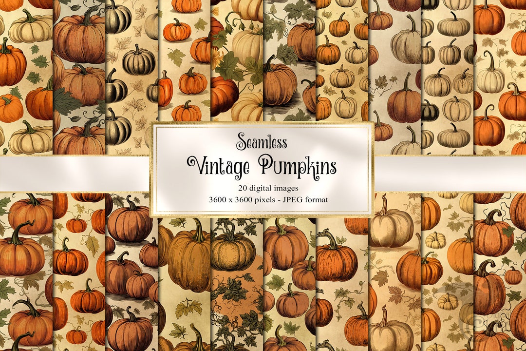 Vintage Pumpkin Digital Paper - Seamless Fall Antique Autumn Patterns ...