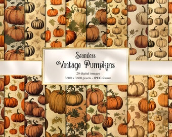 Vintage Pumpkin Digital Paper - seamless fall antique autumn patterns instant download for commercial use